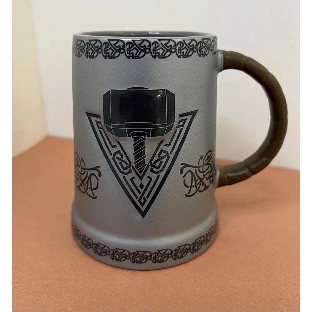 Disney Parks Marvel Thor Mjolnir Tankard Coffee Mug Grey Black Brown Handle